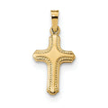 14K Polished And Textured Beaded-Edge Cross Pendant
