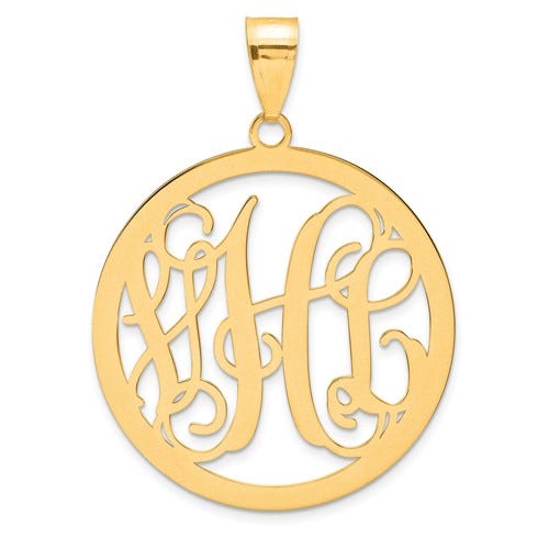 Round Vine Script 3-Letter Monogram Cut-Out Necklace with Chain