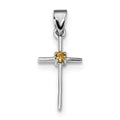 Sterling Silver Rhodium-Plated Citrine Cross Pendant