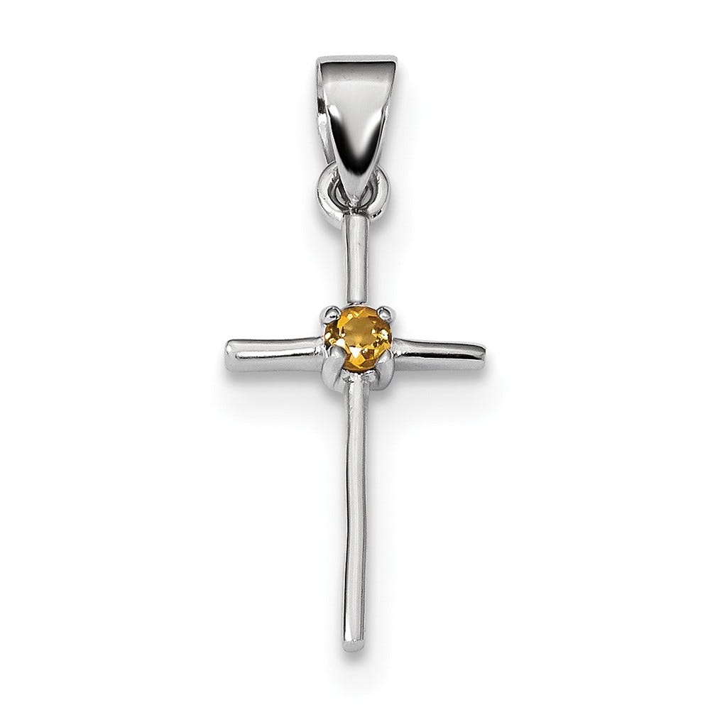 Sterling Silver Rhodium-Plated Citrine Cross Pendant