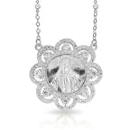 Mother Of Pearl Miraculous Round Medal With Cz Ornate Border