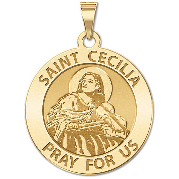 Saint Cecilia Round Religious Medal (Violin)