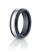 Ridged Edge Black Ceramic & Tungsten Comfort-Fit Approx. 0.28 Inch Wedding Band