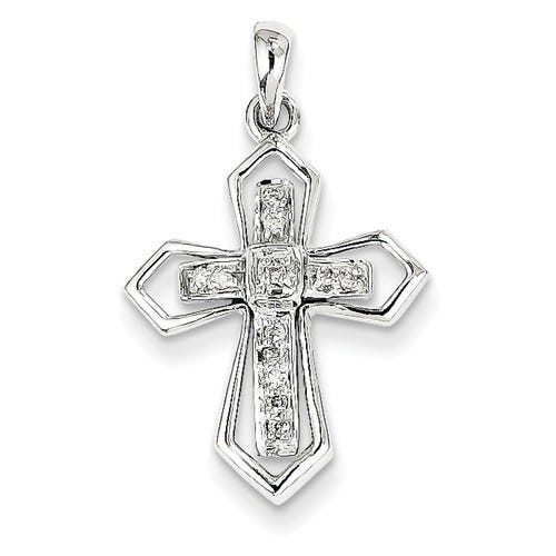 14K White Gold Diamond Openwork Cross Pendant