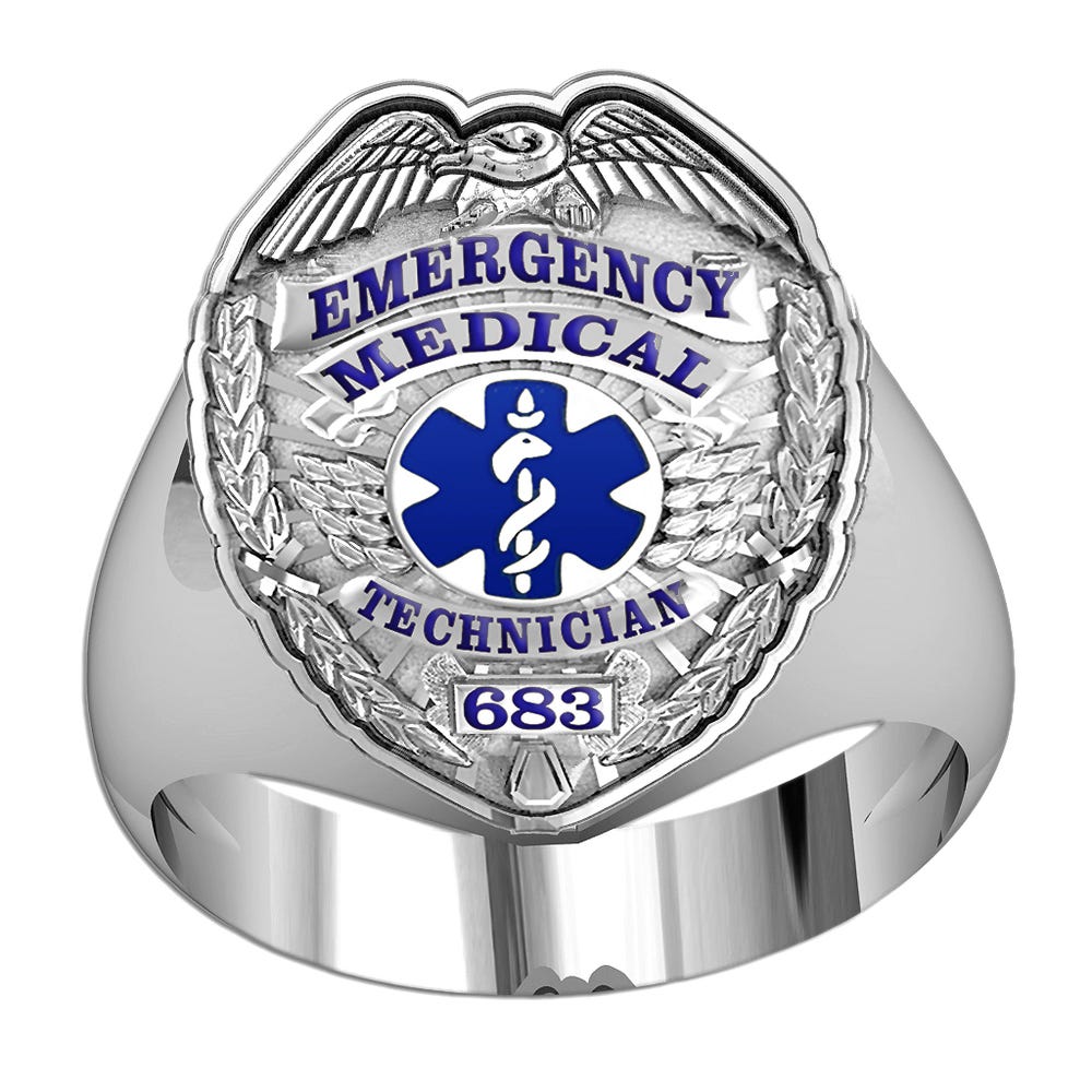 Personalized EMT Badge Ring with Your Badge Number