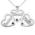 Personalized Heart Cut-Out with Pendant with 3 Birthstones & Names