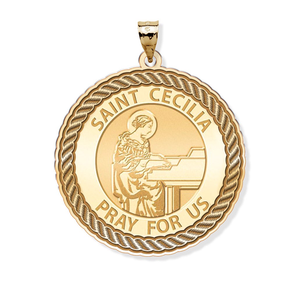 Saint Cecilia Round Rope Border Religious Medal