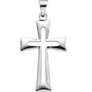 Solid 14K White Gold Flared-Arm Cross Pendant