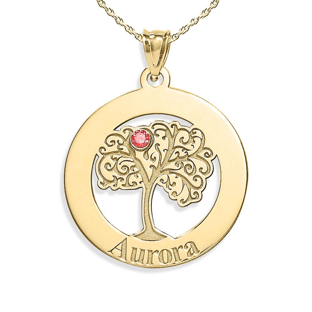 Personalized Family Tree Pendant with Name and Birthstone