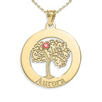 Personalized Family Tree Pendant with Name and Birthstone