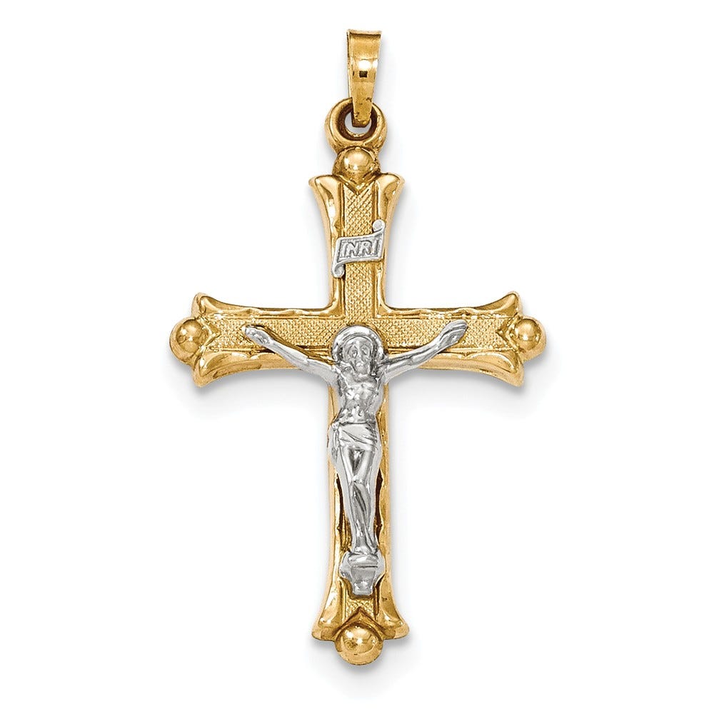 14K Two-Tone Textured Inri Crucifix Pendant
