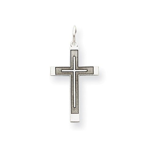 White Gold Laser Designed Cross Pendant