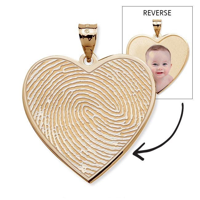 Custom Fingerprint Heart Charm or Pendant with Reverse Photo Option