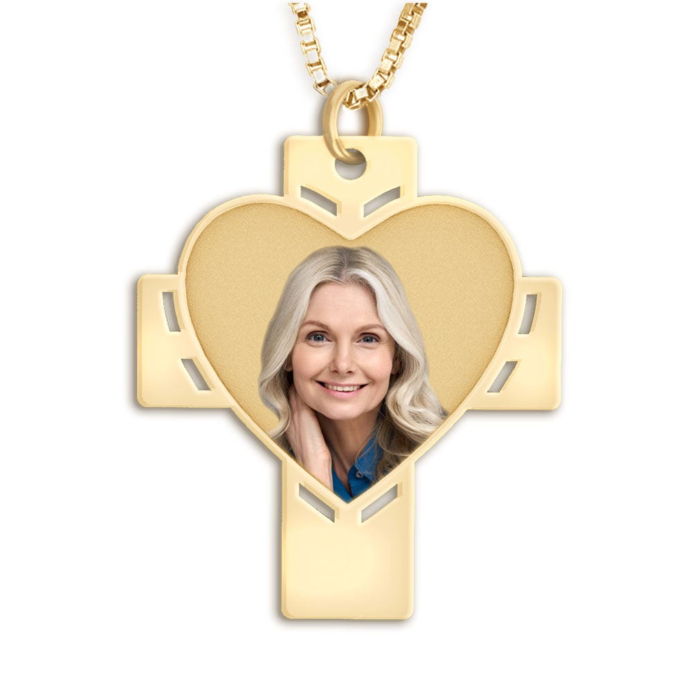 Cross with Cut-Out Heart Photo Pendant Charm