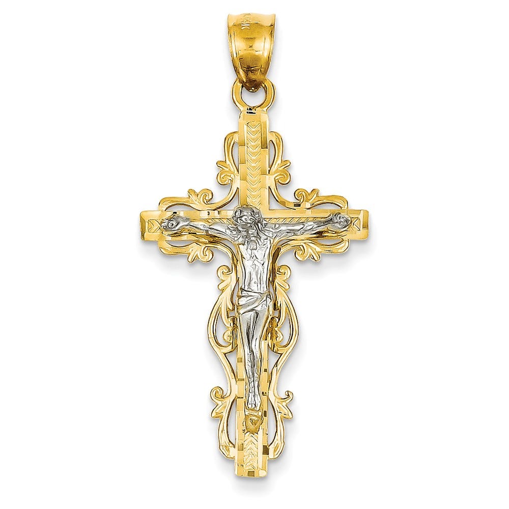 Two Tone Diamond Cut Crucifix Pendant
