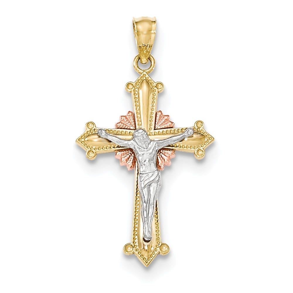 14K Tri-Color Polished Crucifix Pendant