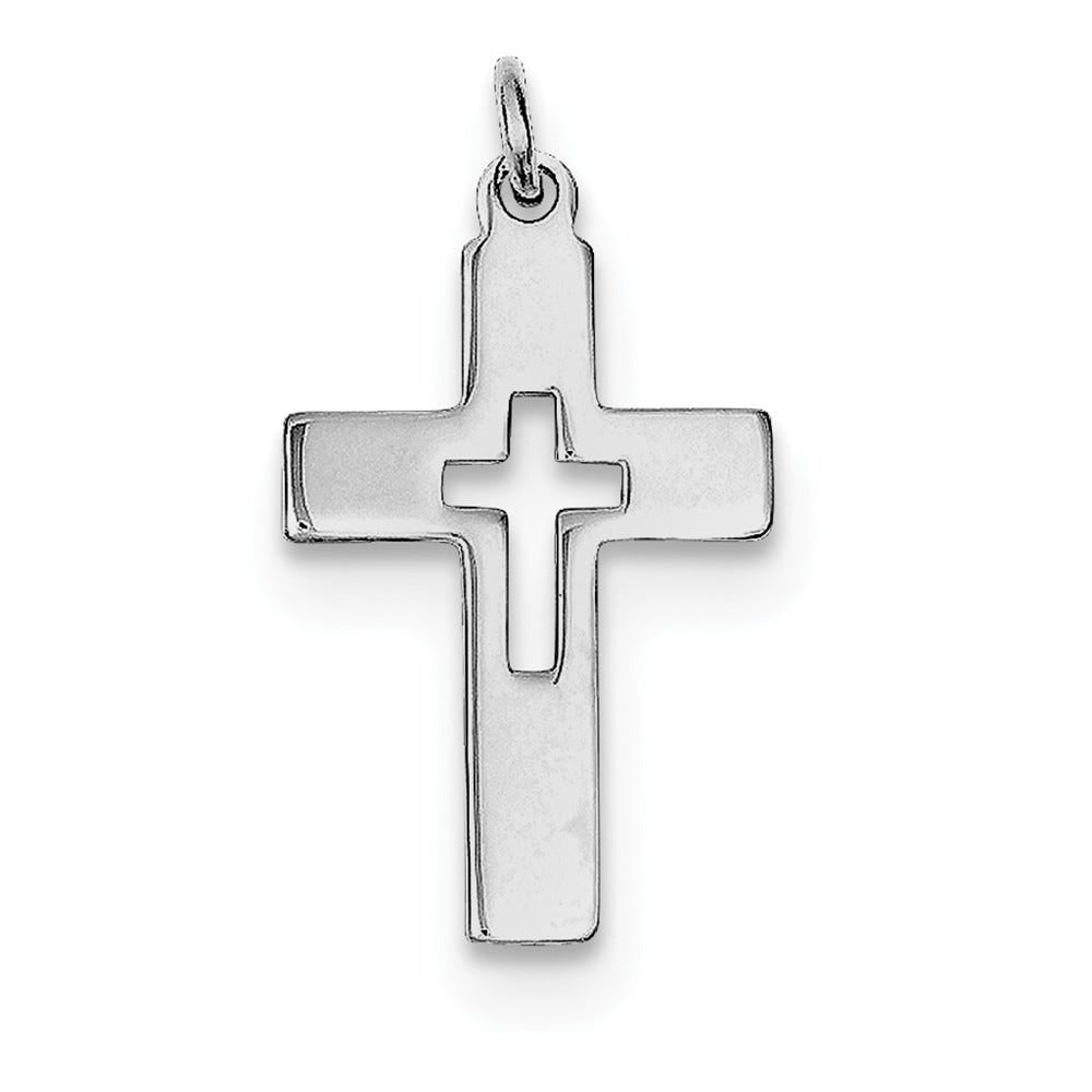Rhodium Plated Cut-Out Cross Charm
