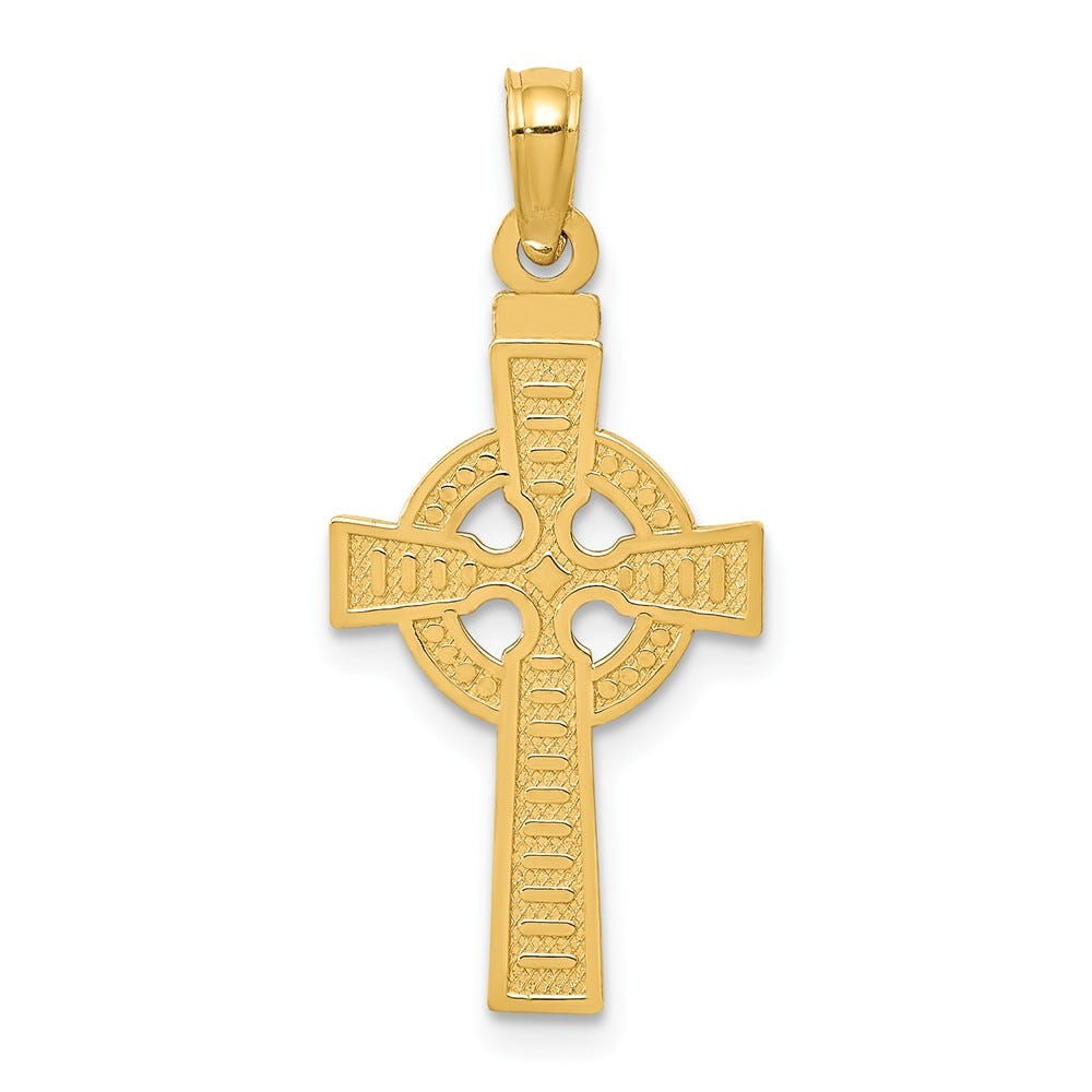 14K Reversible God Is Love Celtic Cross Pendant