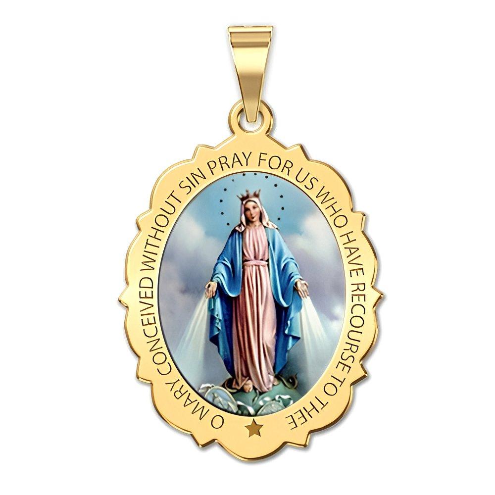 Miraculous Medal Scalloped Oval Color
