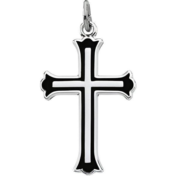Cross Pendant With Black Enamel