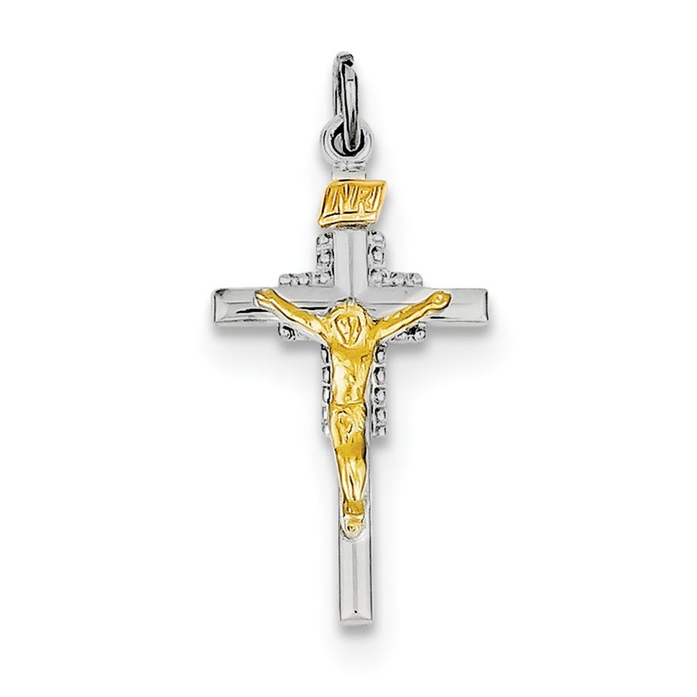 Rhodium-Plated And Vermeil Inri Crucifix Charm
