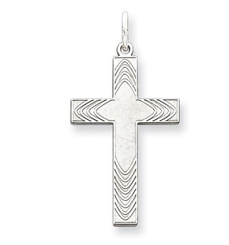 Sterling Silver Laser Designed Chevron-Engraved Cross Pendant