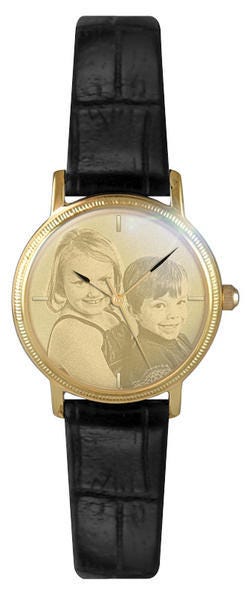 Women's Swiss Photo Laser Watch with Leather Band