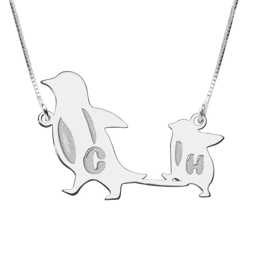 Personalized Interlocking Penguin Initials Necklace