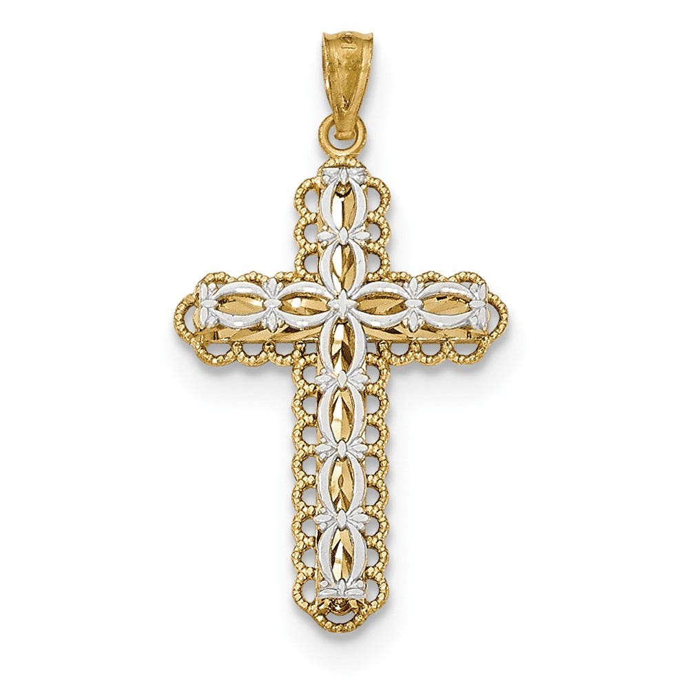 14K Two-Tone Polished Two-Level Cross Pendant