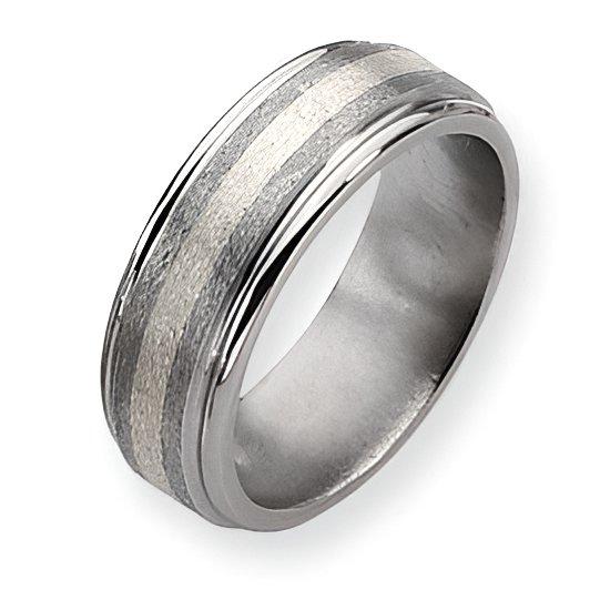 Titanium and Sterling Inlay Satin and Polished Approx. 0.31 Inch Wedding Band