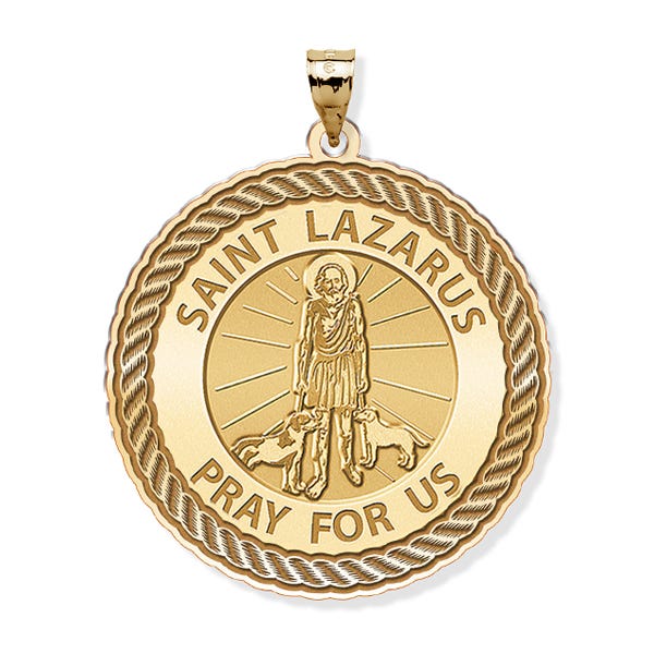 Saint Lazarus Round Rope Border Religious Medal