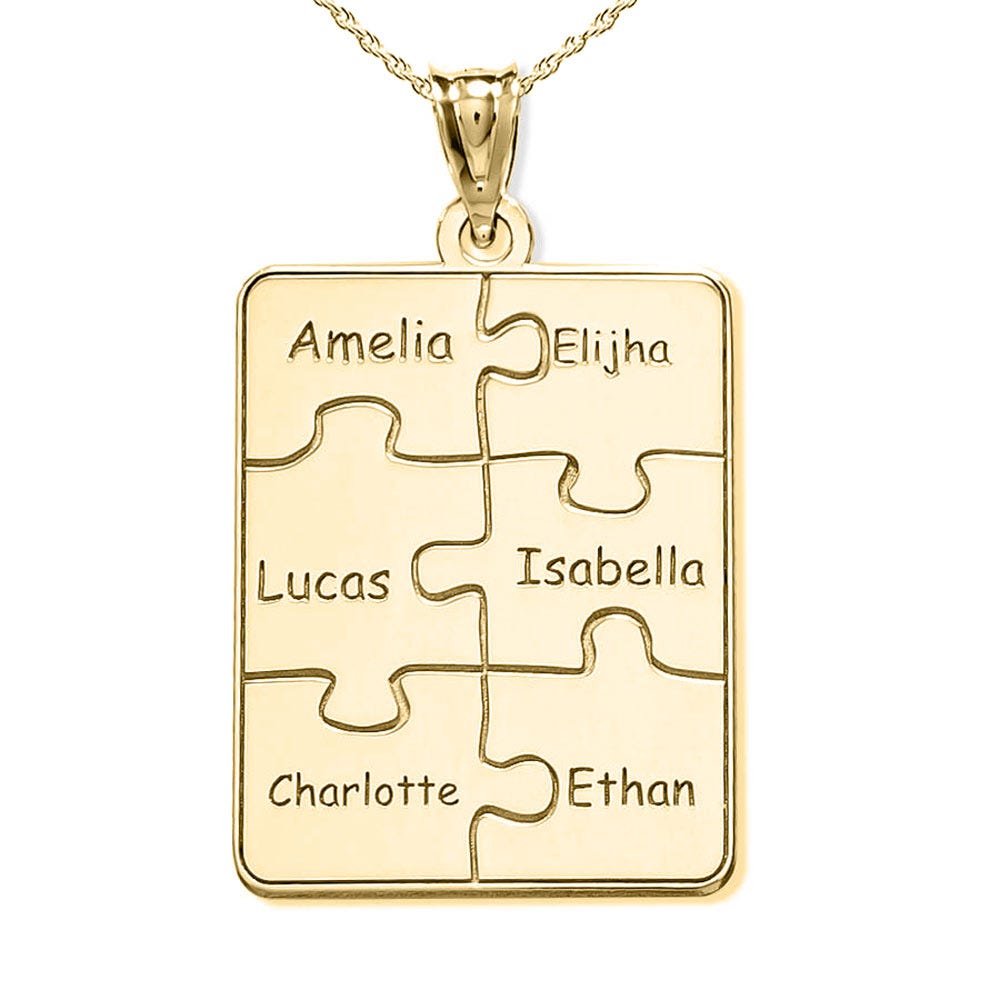 Personalized Family Six Piece Jigsaw Puzzle Pendant - 18 Inch Chain Included