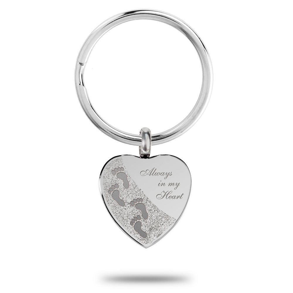 Heart Shape Always in My Heart with Footprints Cremation and Ash Vessel Keychain