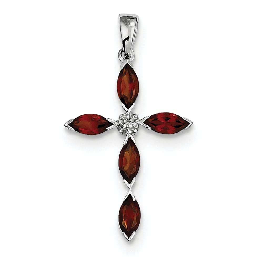 Sterling Silver Garnet And Diamond Cross Pendant