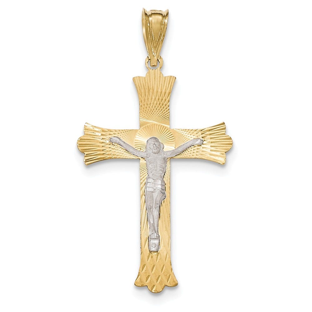 14K Two-Tone Crucifix Cross Pendant