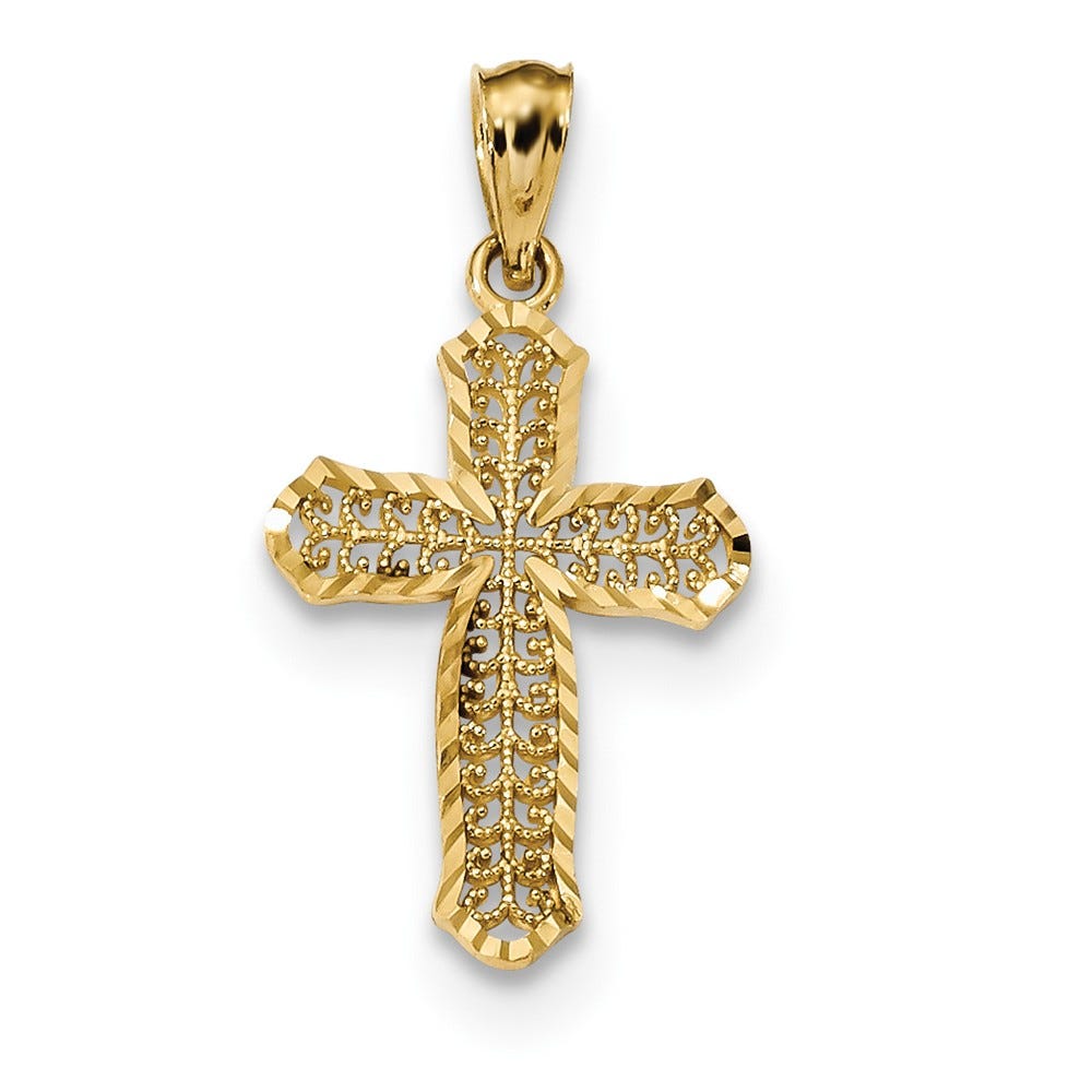 Diamond-Cut Polished Filigree Cross Pendant