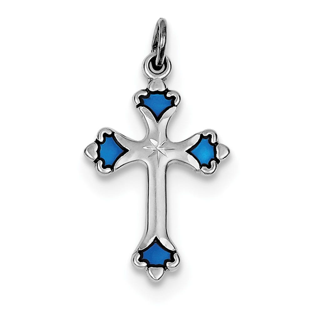 Blue Enameled Budded Cross Charm
