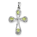 Rhodium Peridot & Diamond Cross Pendant