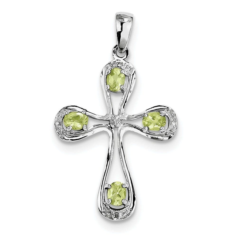 Rhodium Peridot & Diamond Cross Pendant