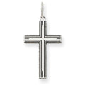 14K White Gold Laser Designed Striped Cross Pendant