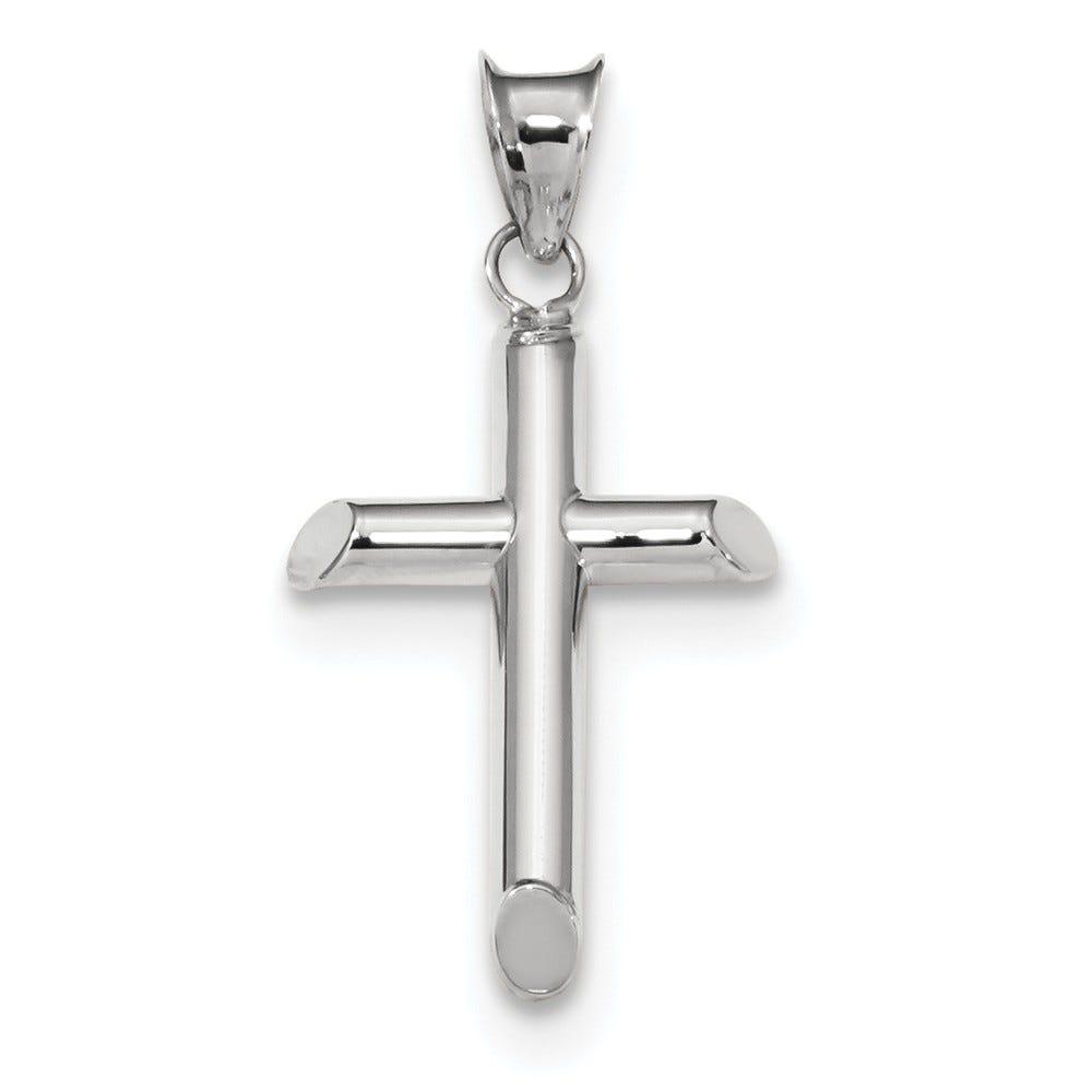 14K White Gold Polished Tube Cross Pendant
