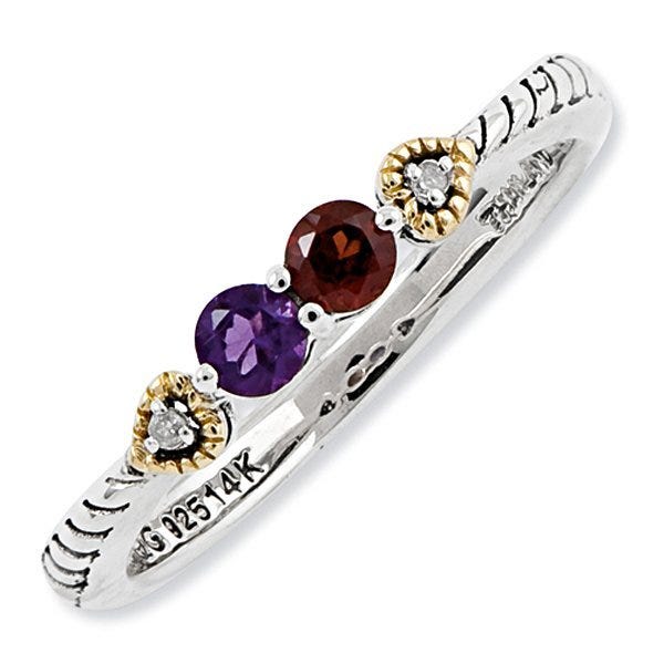 Sterling Silver & 14K Two-Stone and Diamond Mother's Ring