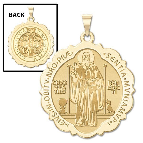 Saint Benedict Scalloped Round Religious Medal