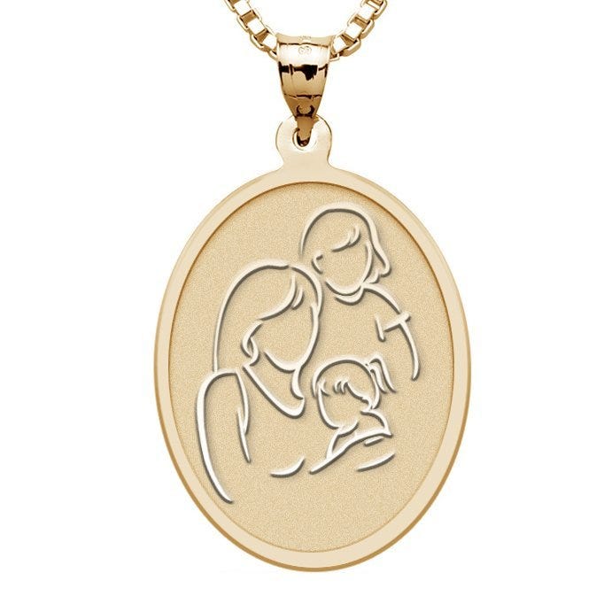 Mother with Two Daughters - Oval Pendant