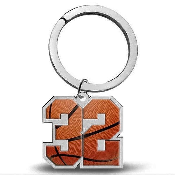 Sterling Silver Basketball Number & Stainless Steel Key Ring with 1 or 2 Digits