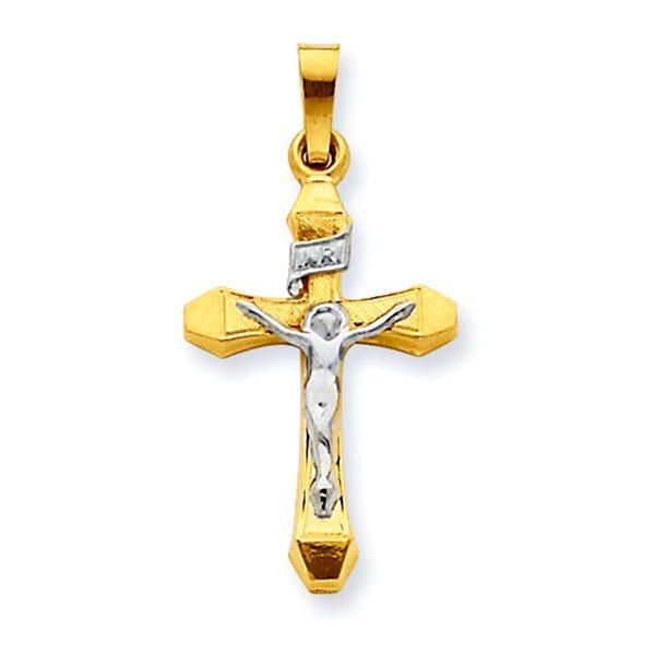 14K Two Tone Inri Hollow Crucifix Pendant