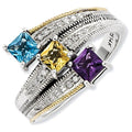 Sterling Silver & 14K Three-Stone Antiqued Mother's Ring