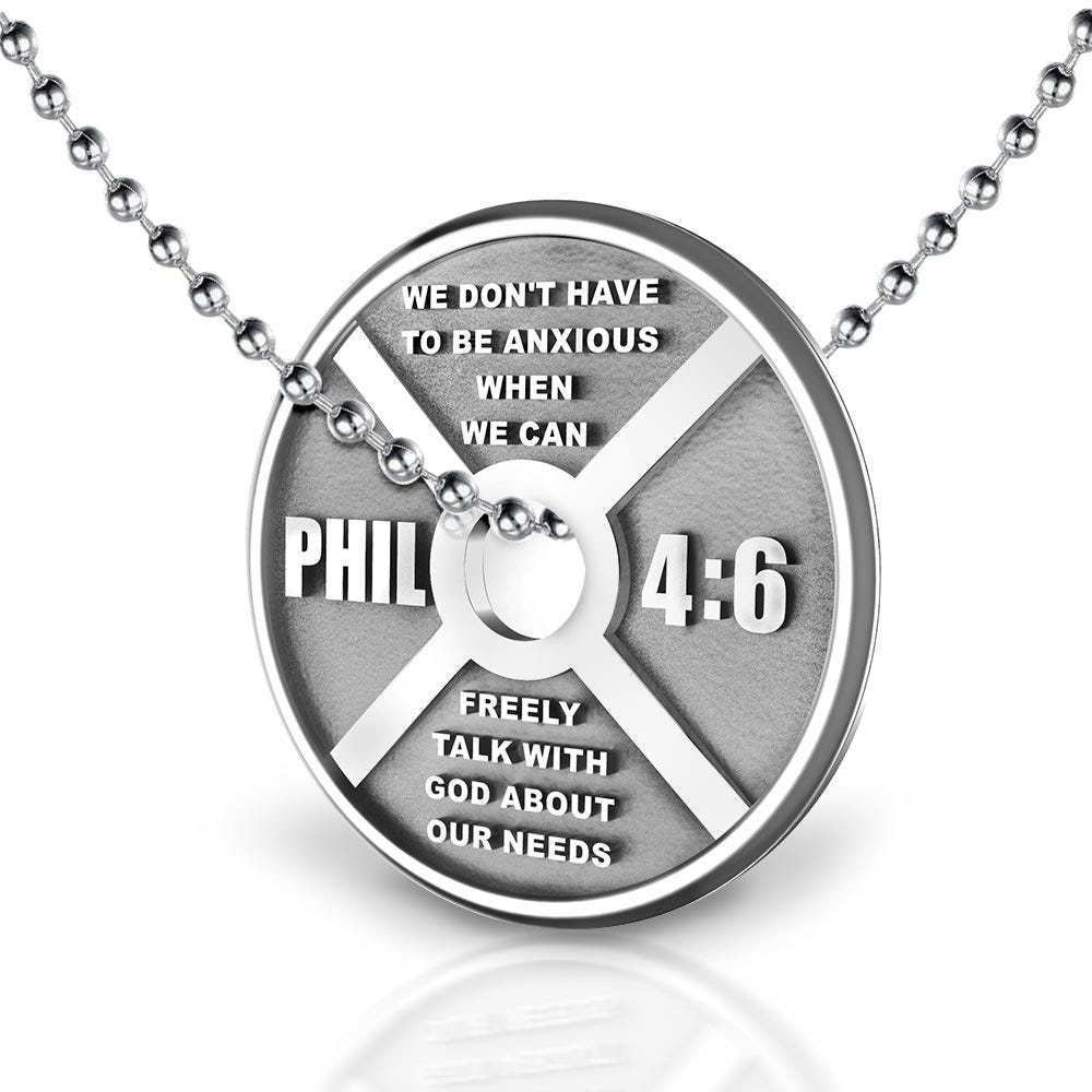 Sterling Silver Philippians 4:6 Weight Plate Necklace