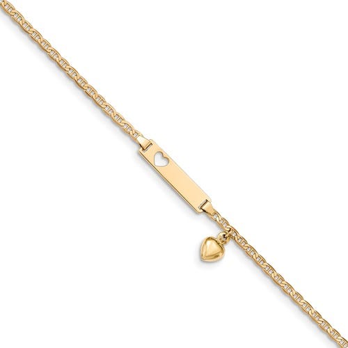 Custom Engraved 14K Gold Children's Heart Charm ID Bracelet