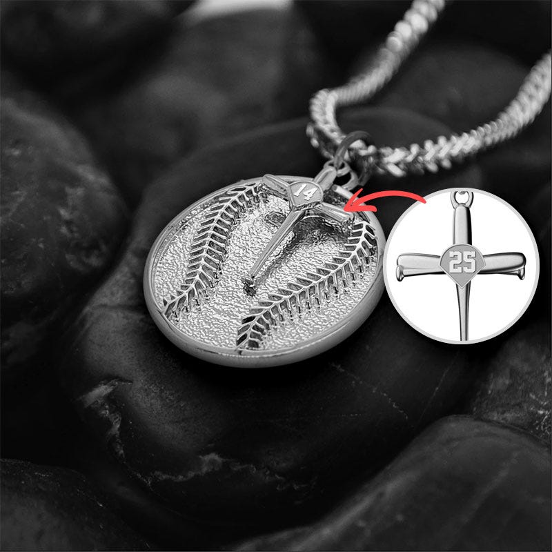 Personalized Round Baseball Pendant with Cross Charm with Chain Included